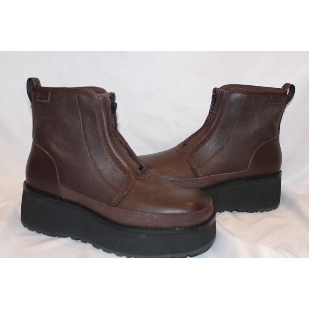 UGG CITYFUNC ZIP BURNT CEDAR LEATHER WATERPROOF ZIP WOMEN'S BOOTS 10 NWOB BROWN